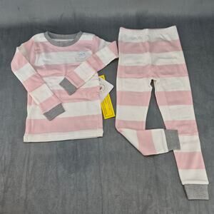 Burt's Bees Rugby Stripe Organic Cotton Snug Fit Pink & White Pajamas Girls 4T